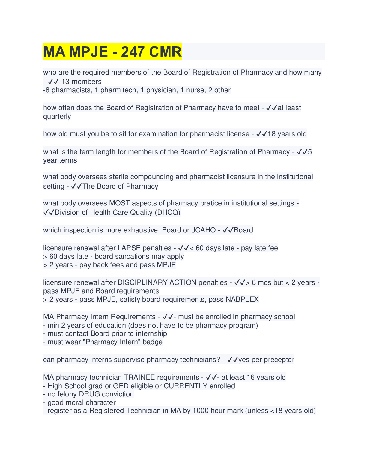 Preview image for MA MPJE - 247 CMR(questions&answers)